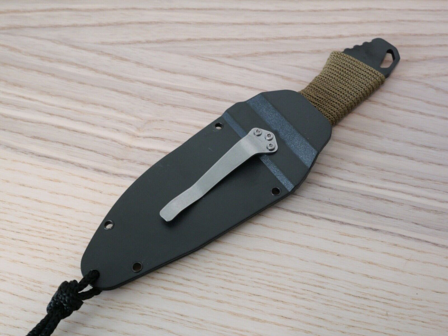 8" Fixed Blade Pocket Knife Neck Knife Necklace Green Cord Wrapped EDC Full Tang