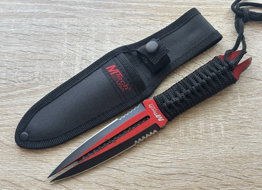 9” Red Stinger Fixed Blade Knife Full Tang Double Edge Sharp Nylon Sheath Cord