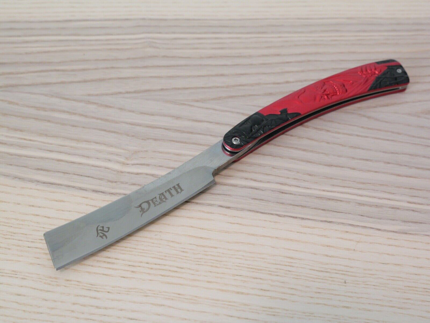 Straight Razor Vintage 5mm Thick Blade Red Skull Design Chrome OG