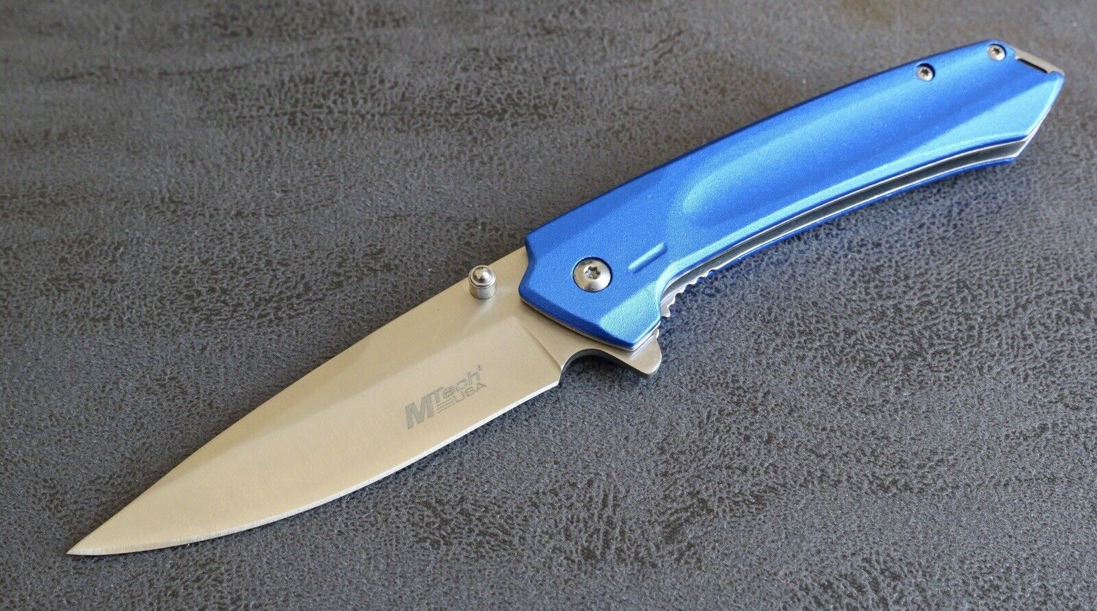 Blue Pocket Knife Medium Size Spring Assist Metal Handle Modern Design Clip