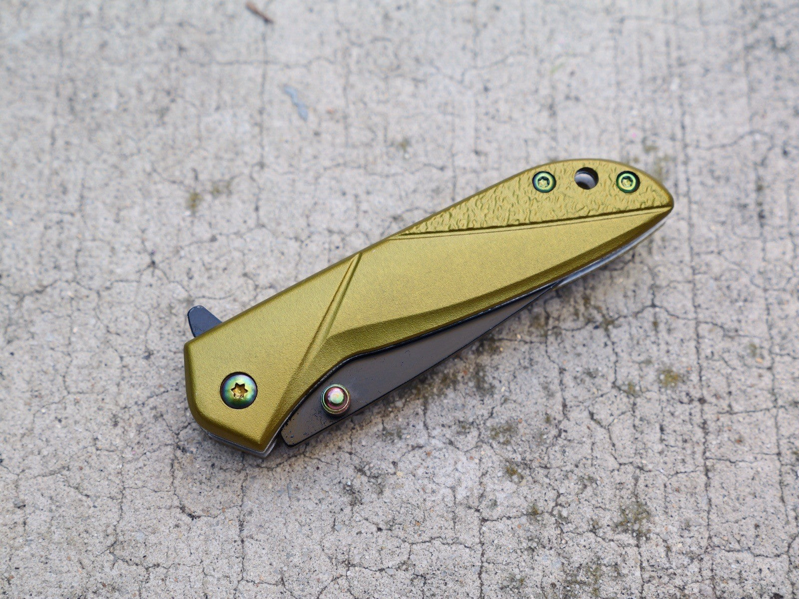 6” Aesthetic Spring Assist Pocket Knife Rainbow Clip Gold Scales Black 3” Blade