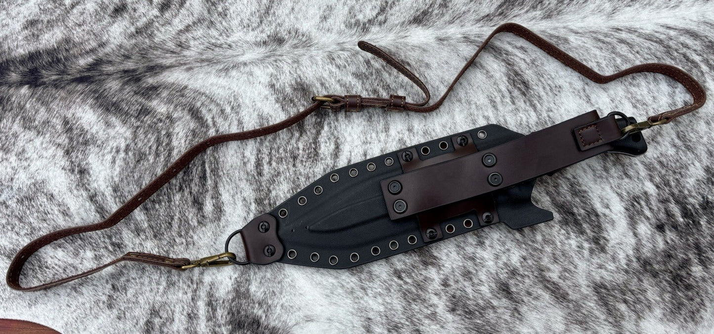 M22 Fixed Blade Knife 36cm Full Tang Shoulder Sling Deluxe Sheath Kydex Leather 
