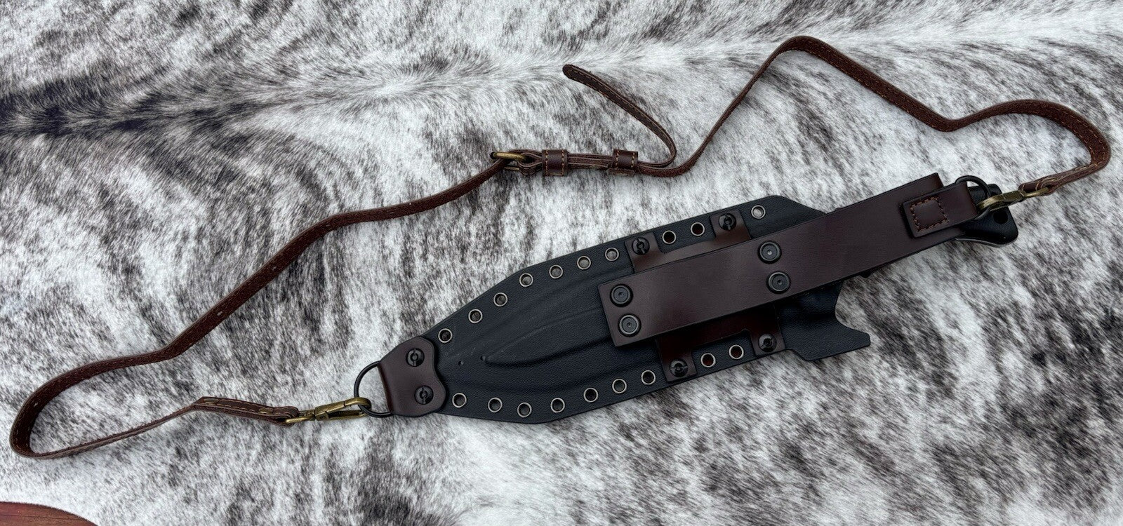 M22 Fixed Blade Knife 36cm Full Tang Shoulder Sling Deluxe Sheath Kydex Leather 