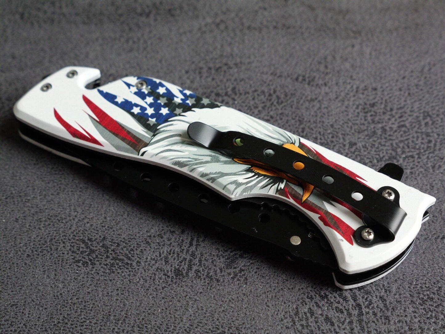 USA Eagle Flag Pocket Knife Patriot America Hand Painted Window Punch Beltcutter