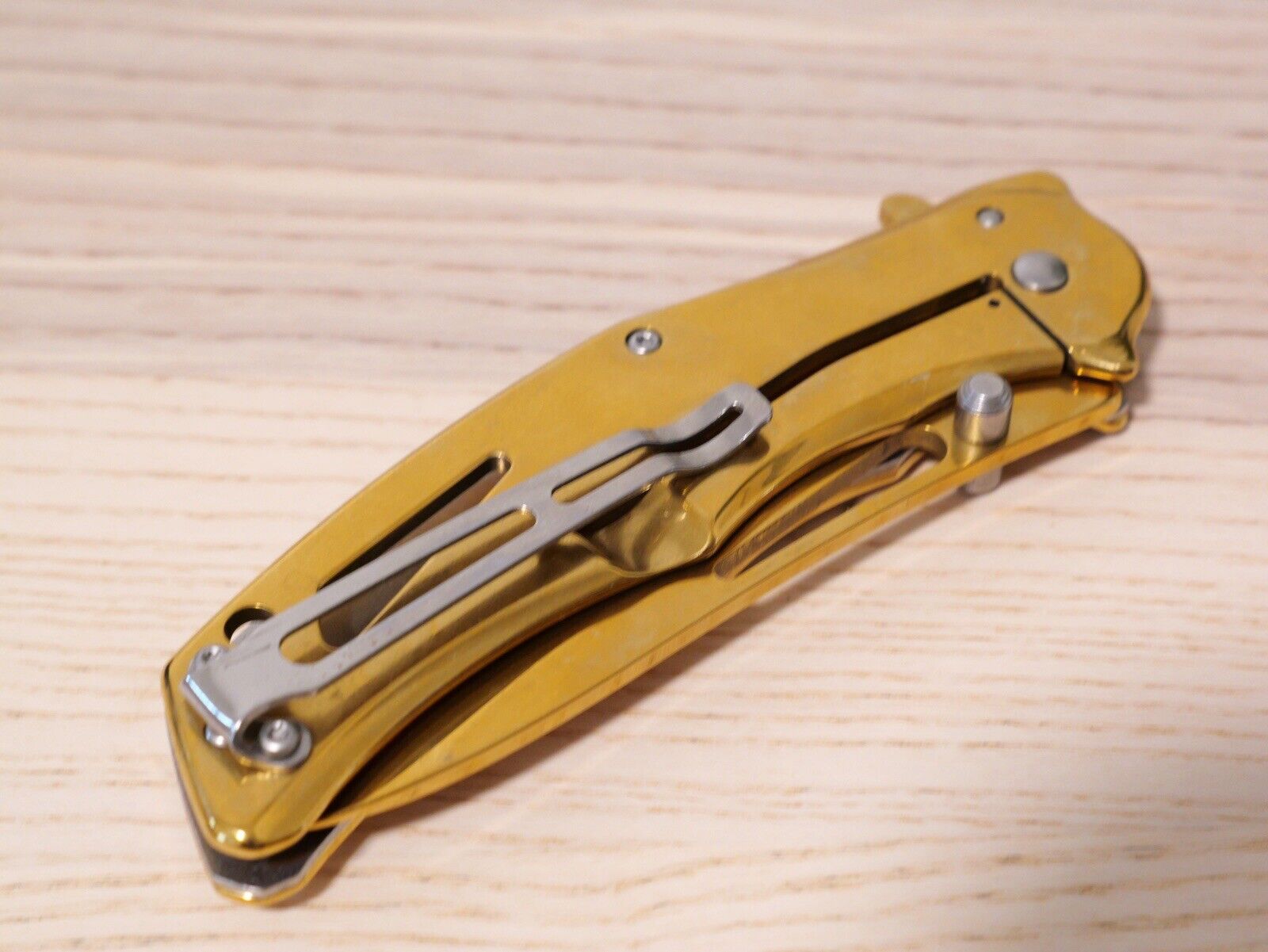 Full Size Gold Dragon Spring Assist Pocket Knife All Metal Sharp Clip 9” Edc