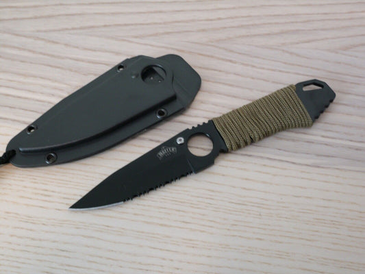 8" Fixed Blade Pocket Knife Neck Knife Necklace Green Cord Wrapped EDC Full Tang