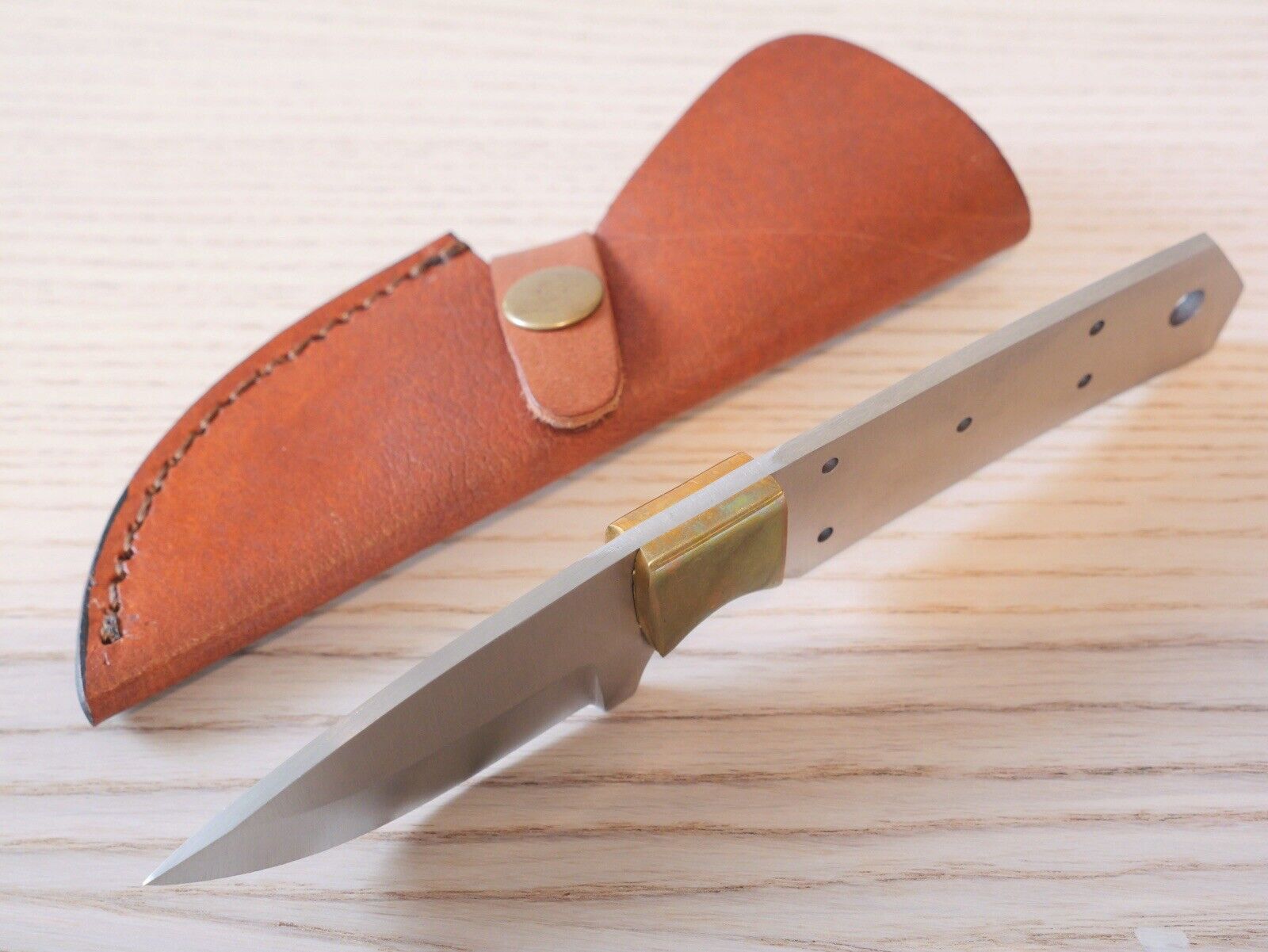 7.5” Blank Knife Full Tang Brass Guard Leather Sheath Carbon Steel Hand Forged