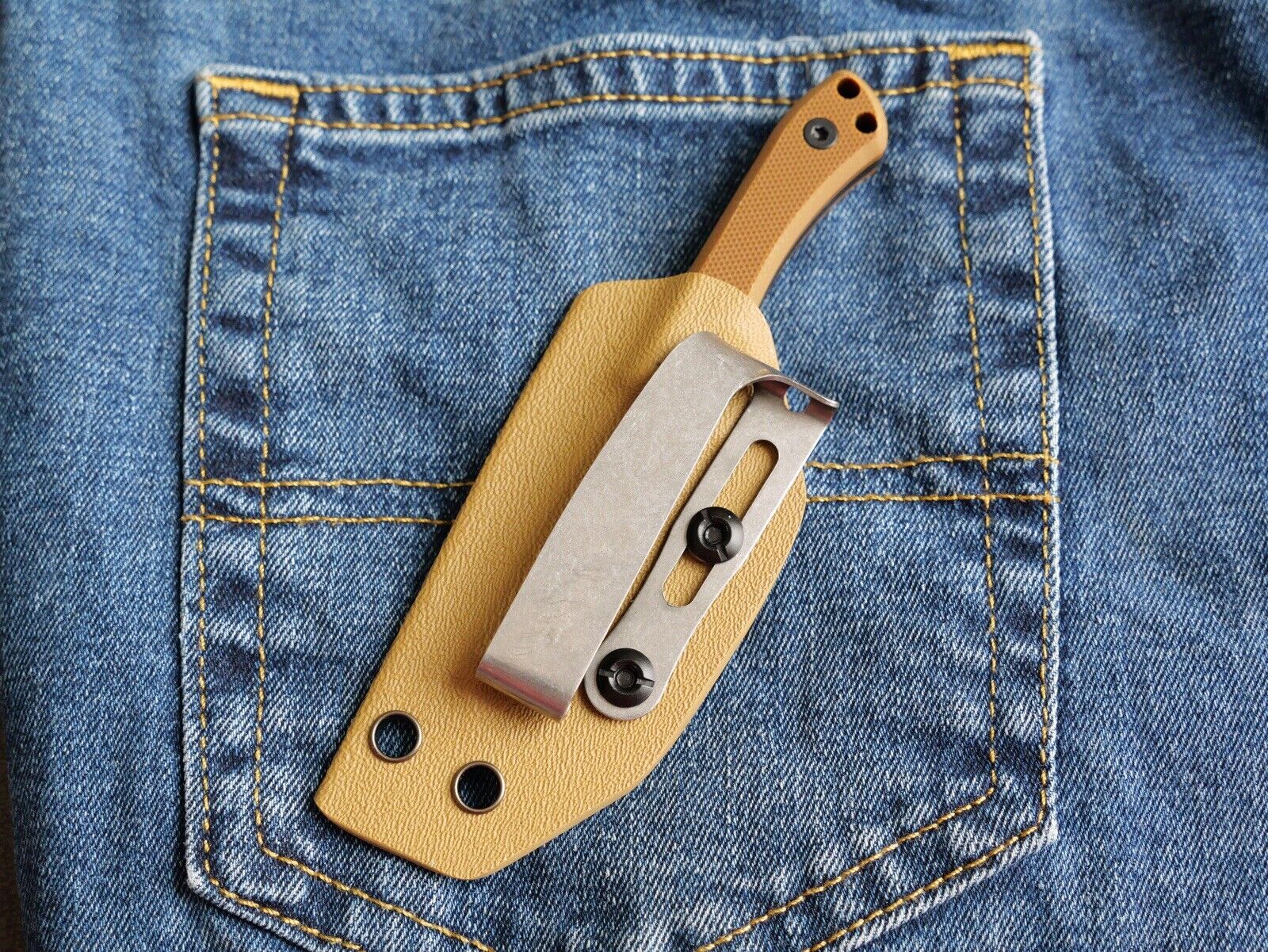 12cm Fixed Blade Knife Kydex Sheath Full Tang Back Pocket Clip Horizontal Carry