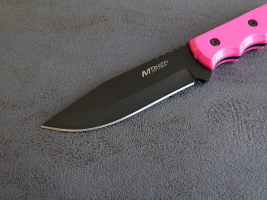 8” Fixed Blade Knife Full Tang Pink Black Nylon Sheath 4mm Thick Tactical Edc