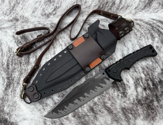 M22 Fixed Blade Knife 36cm Full Tang Shoulder Sling Deluxe Sheath Kydex Leather 