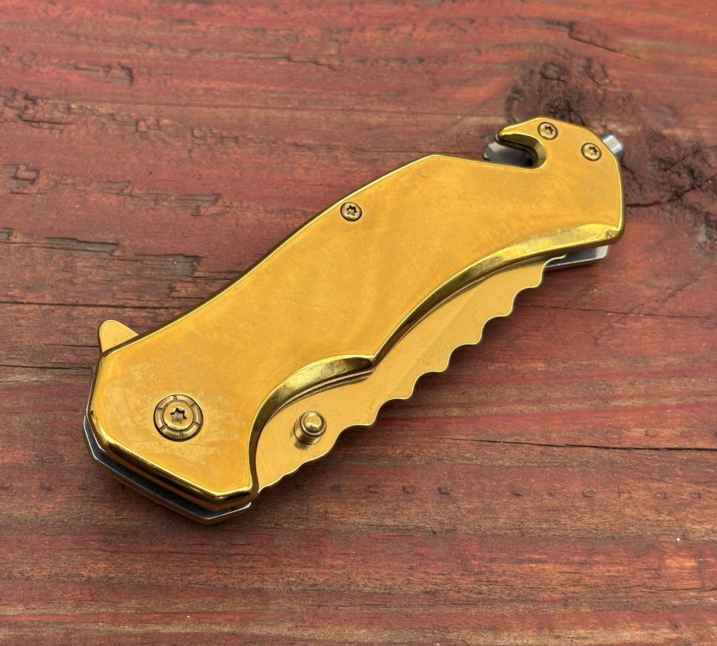 Metal Spring Assist Pocket Knife Emergency Window Punch Seatbelt Cutter Gold