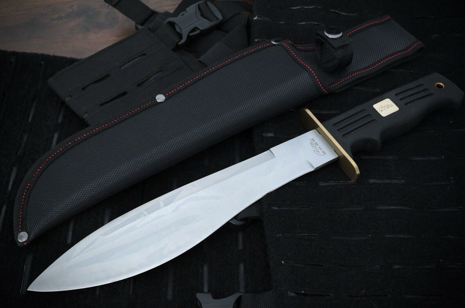 15” Bolo Machete Mini Black Brass Guard Tactical Rubber Handle Nylon Sheath