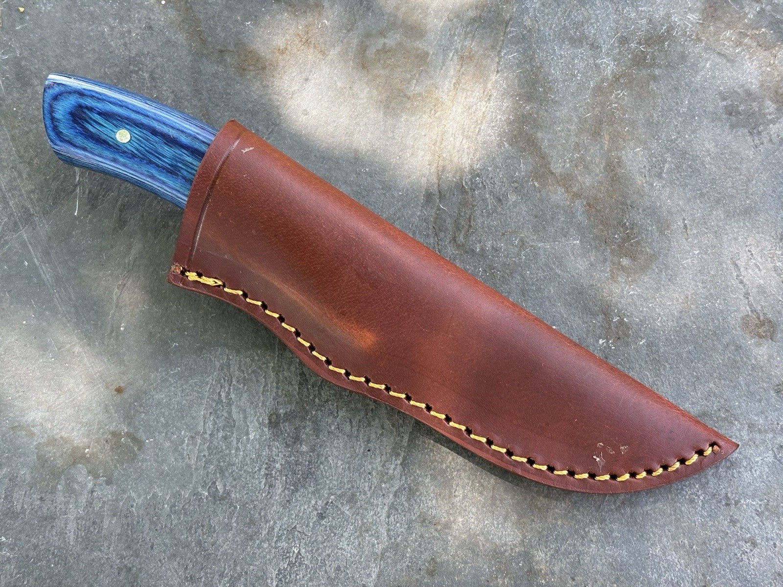 7” Chrome/Blue Fixed Blade Knife Full Tang Leather Sheath Sharp Small