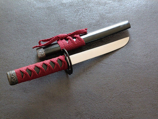 9” Mini Katana Samurai Sword With Table Stand Red Stainless Steel Blade Tanto