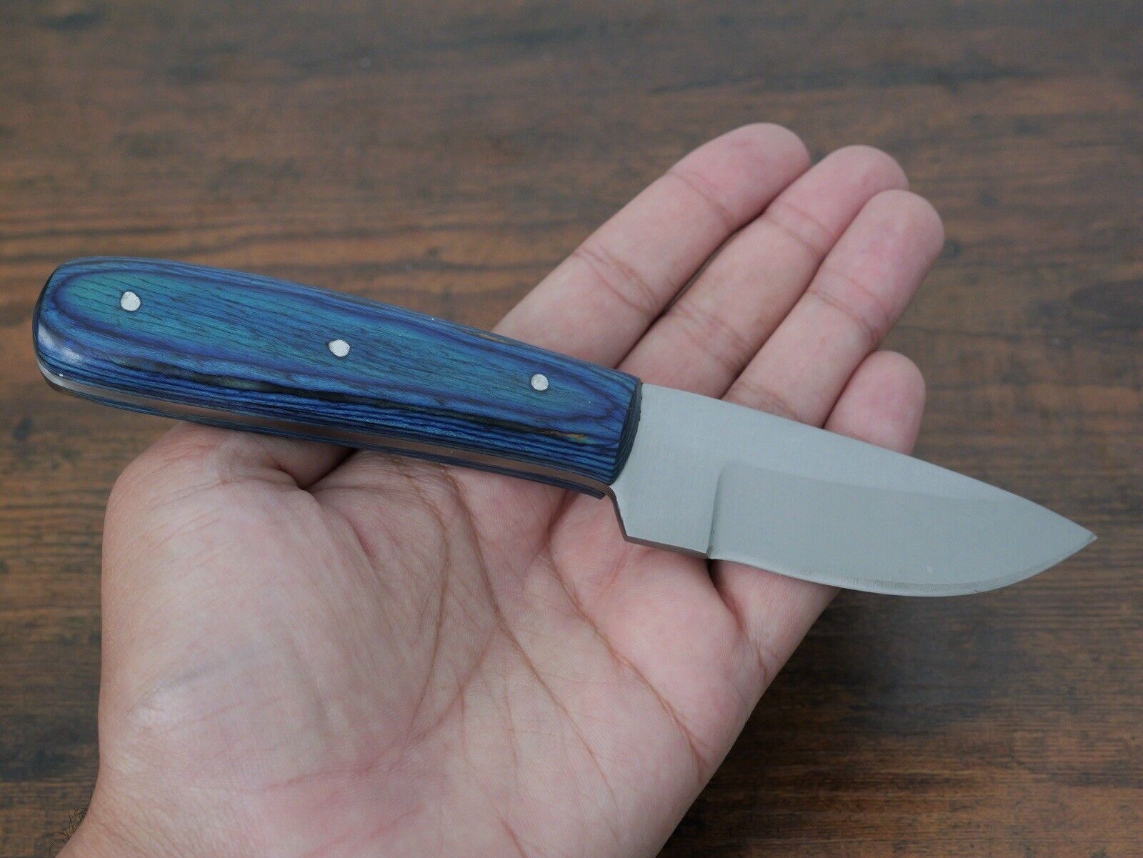 7.5 Fixed Blade Knife Big Handle 3” Blade Sharp Precision Tool Wood Handle Blue