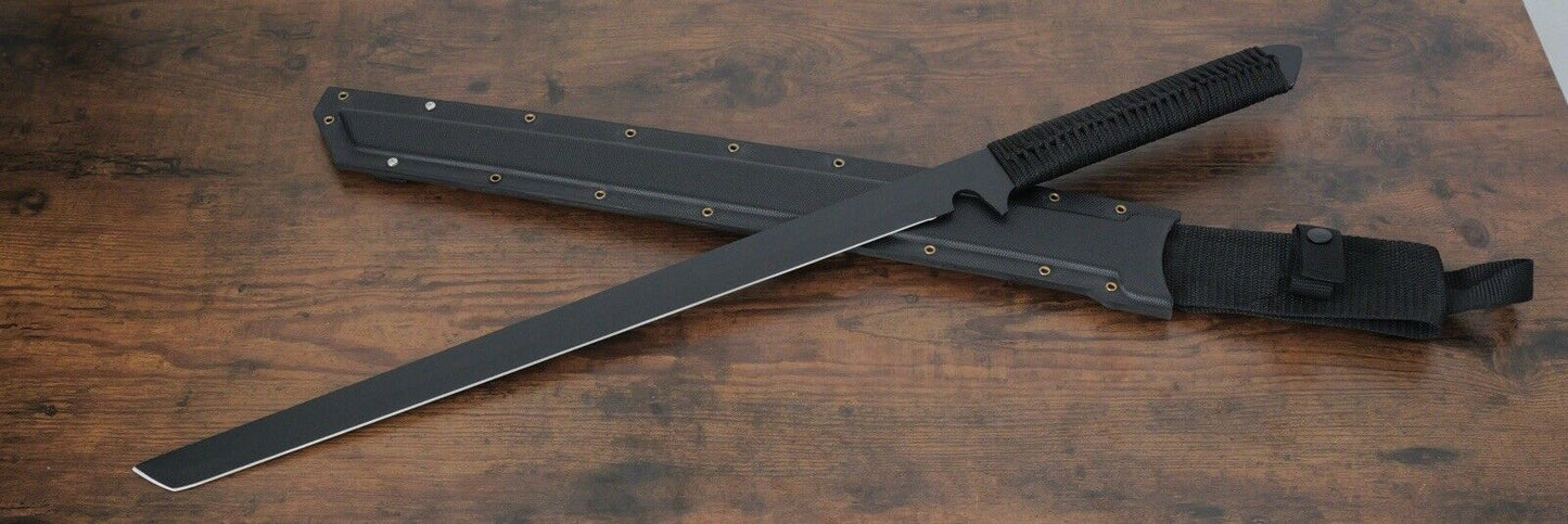 26” Ninja Sword Stealth Black Hard Sheath Shadow Ops Back Strap Stealth Tanto