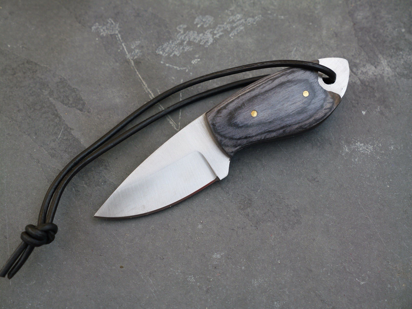 5” Fixed Blade Knife Mini Full Tang Leather Sheath 2” Blade Sharp Gray Wood