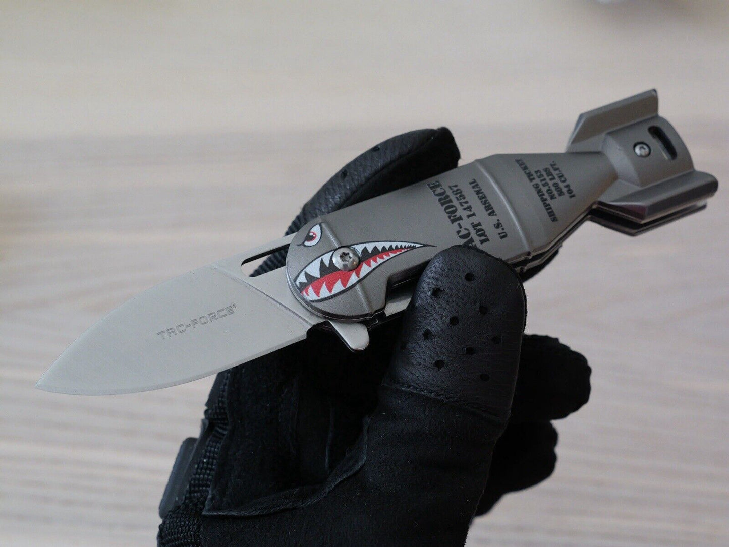 Small Pocket Knife Missile USA Army Design Spring Assist Pocket Clip Shark Gray