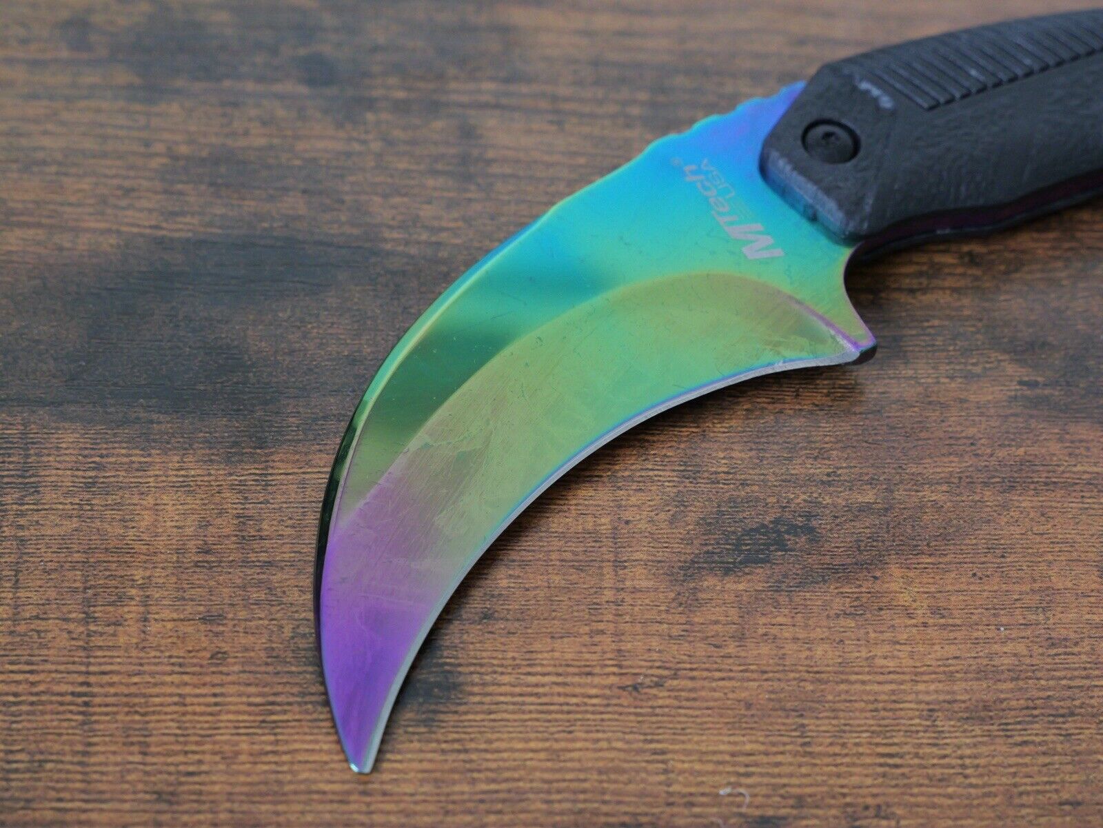 8” Fixed Blade Knife Karambit Full Tang Rainbow Rubber Scales Nylon Sheath