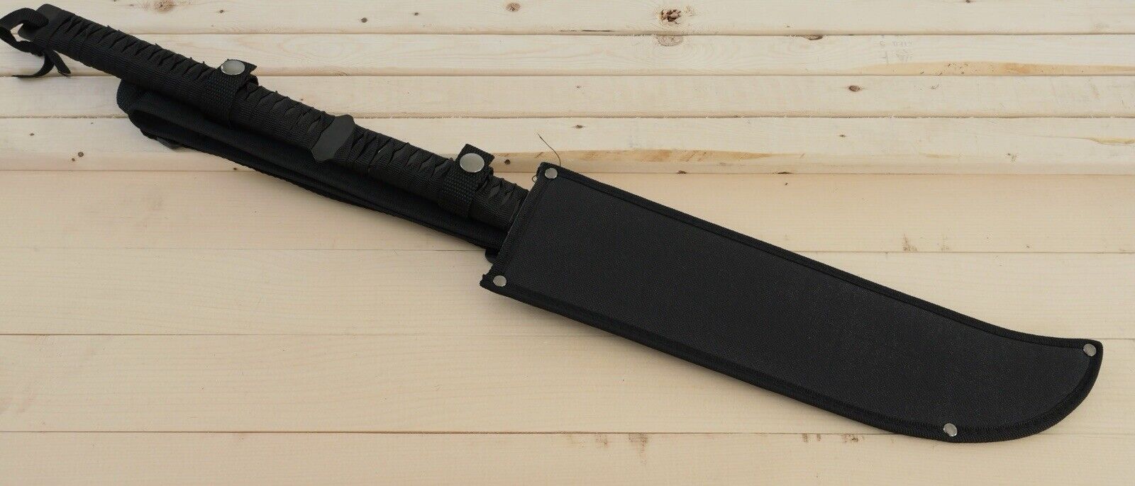 28” Zombie Machete Two Handed Full Tang Black Spear Sharp Sheath Back Strap