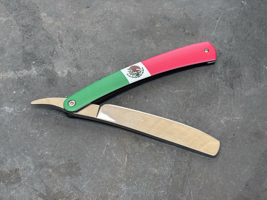 OG Vintage Shaving Straight Razor Chrome Finish Mexico Flag All Metal Barber