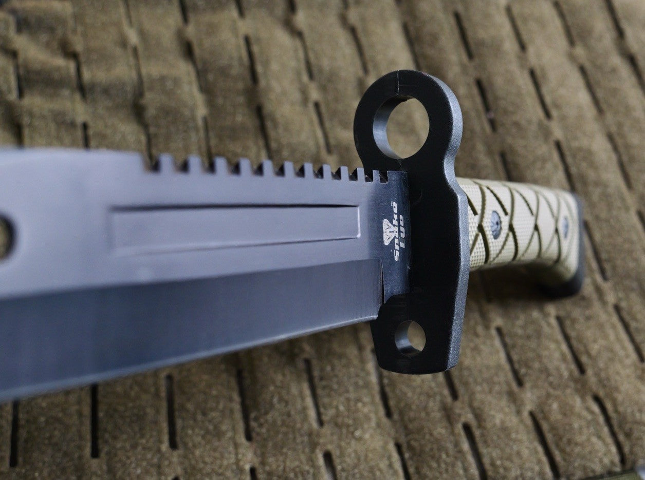 14” Fixed Blade Knife Black Blade Full Tang Rubber Handle Sawback Sharp Bayonet