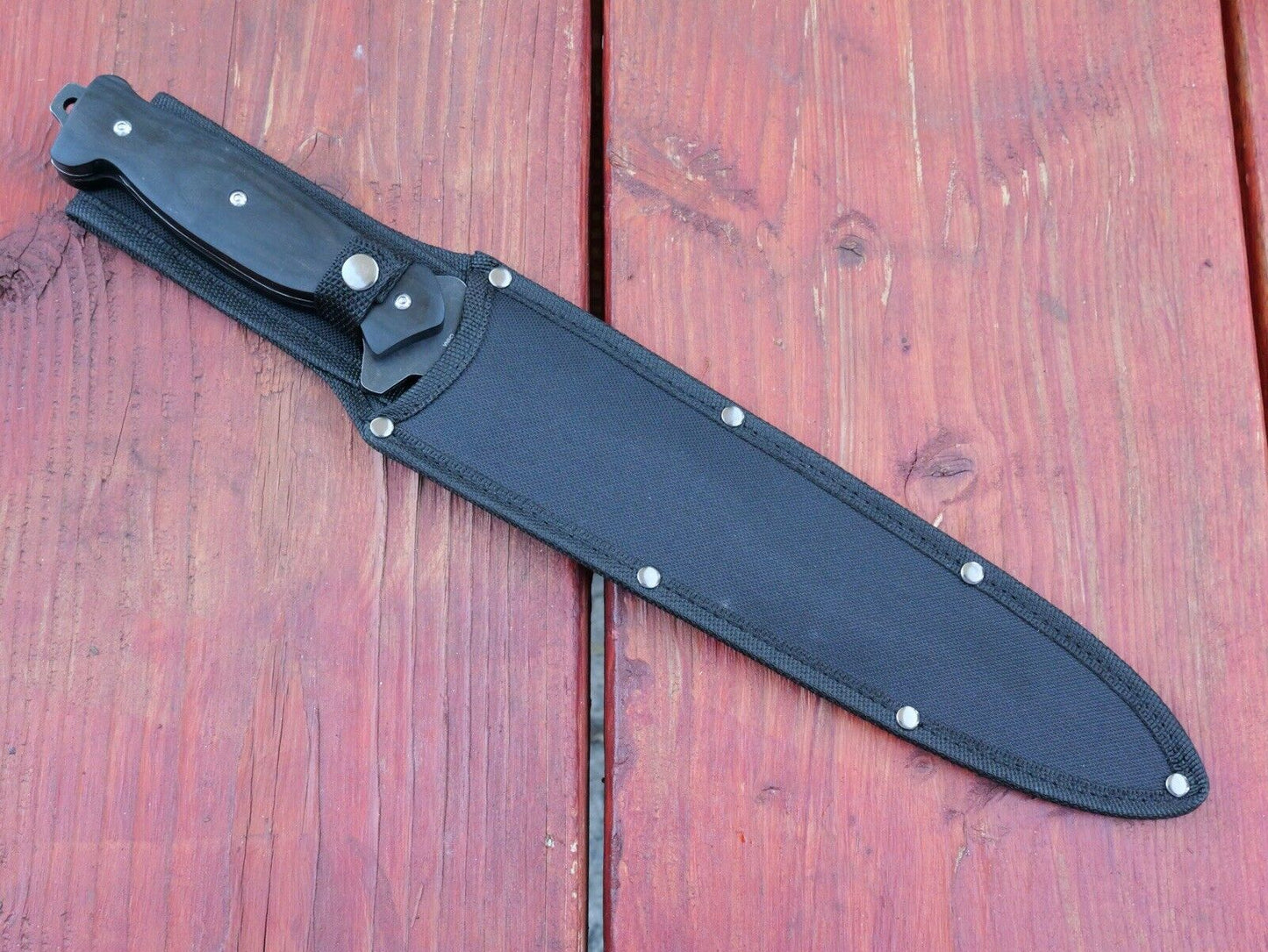 17” Machete 440 Stainless Steel Sawback Stealth Black Heavy Duty Sheath Durable