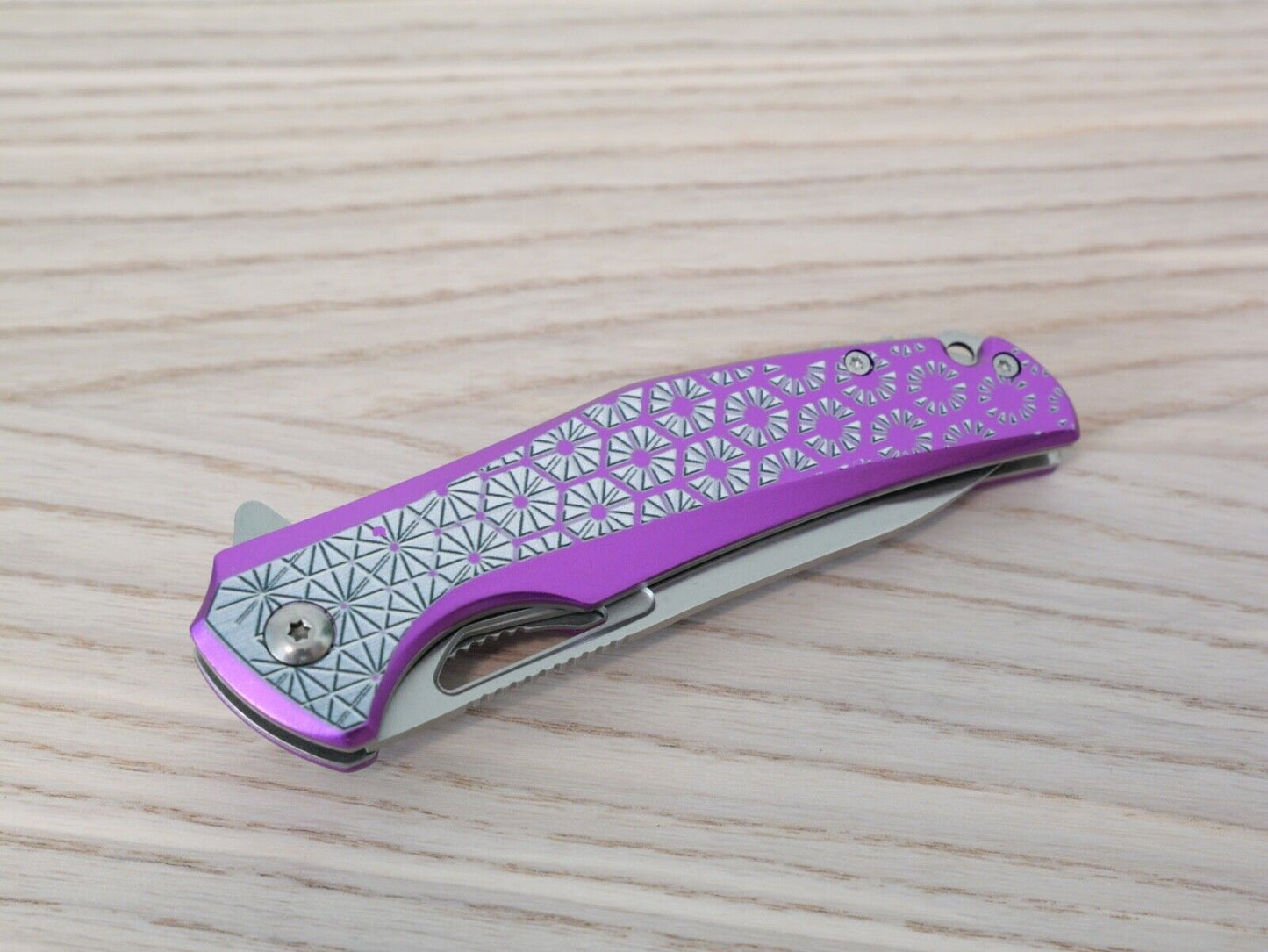 Purple Pocket Knife Spring Assisted Chrome Ladies Self Defense Girly Full Size
