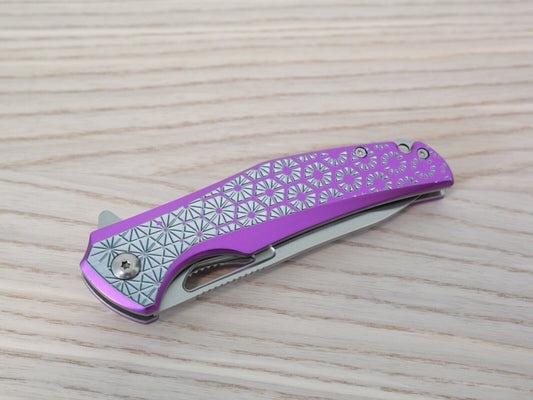 Purple Pocket Knife Spring Assisted Chrome Ladies Self Defense Girly Full Size