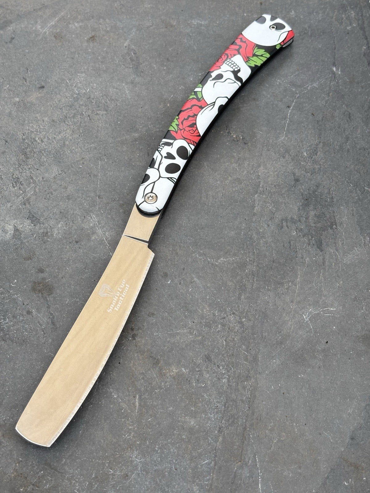 OG Vintage Shaving Straight Razor Chrome Finish Skulls Roses All Metal Barber
