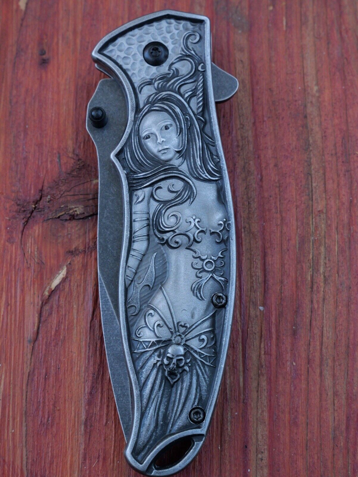 Mermaid Pocket Knife Full Size 3D Metal Handle Sharp Dark Spring Assist Clip