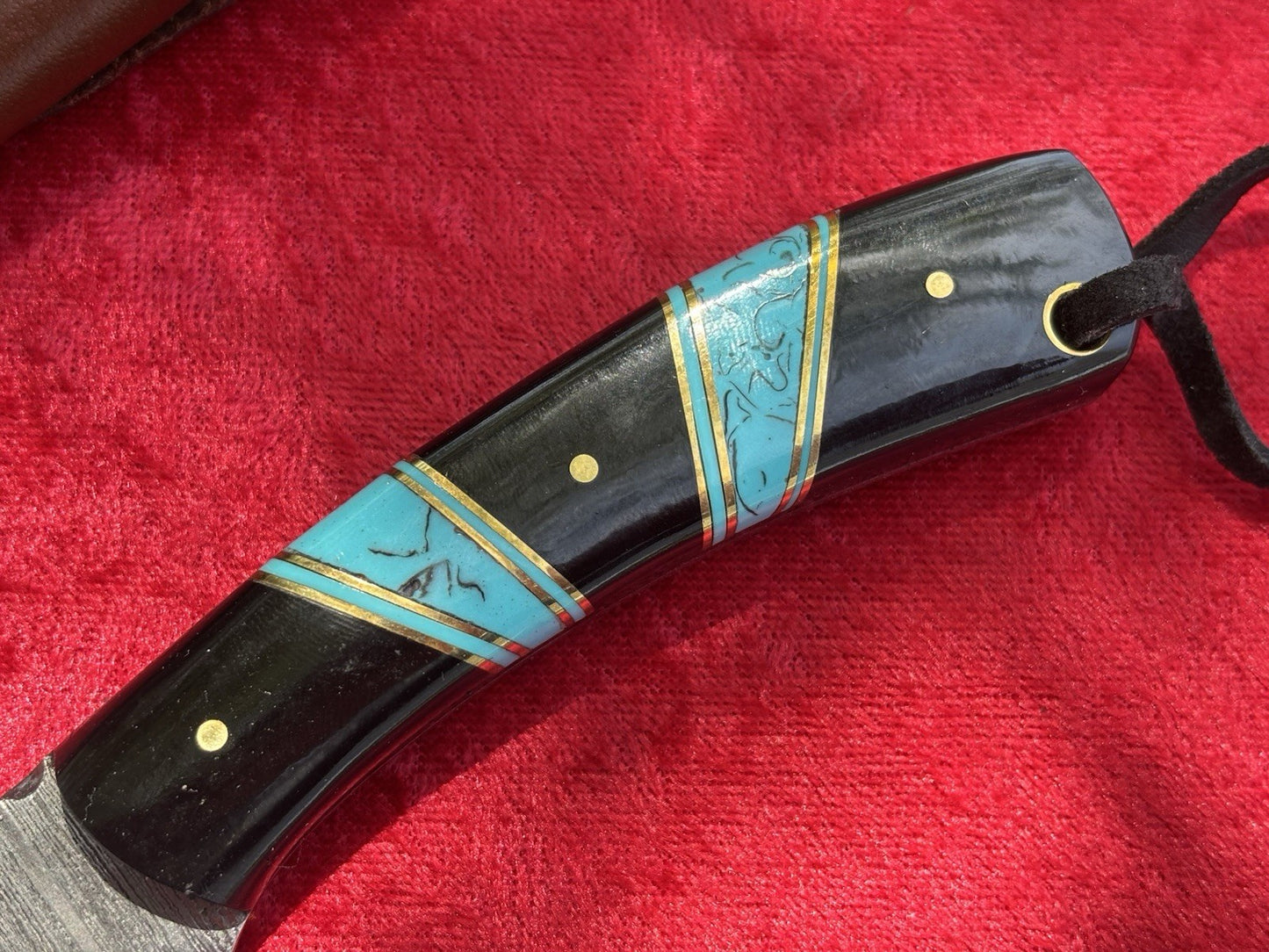 7” Fixed Blade Knife 3” Blade Full Tang Leather Sheath Black Blue Hand Forged 