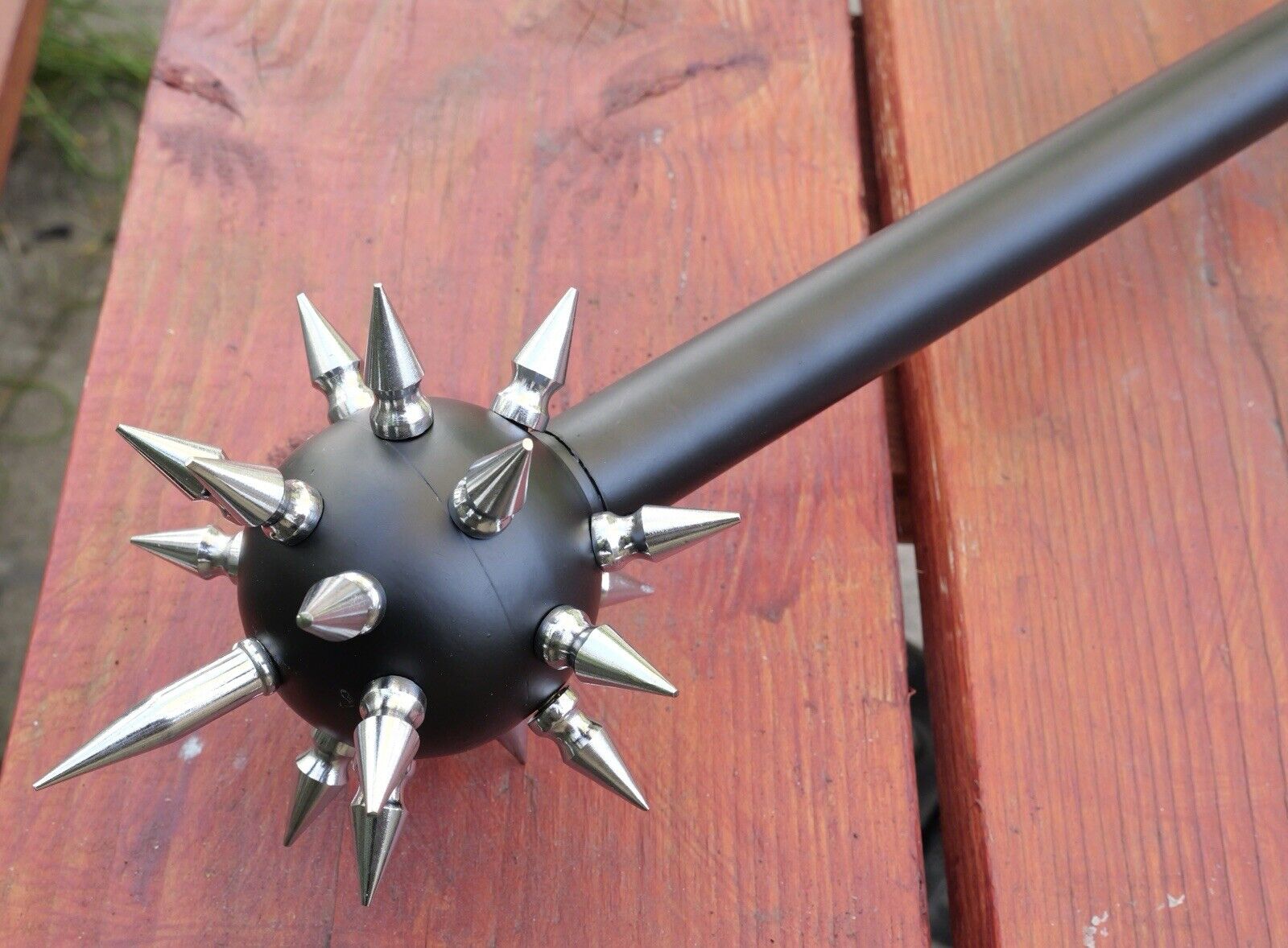Medieval Spiked Ball Mace Silver Morning Star Chrome Black 36” Middle Ages Club