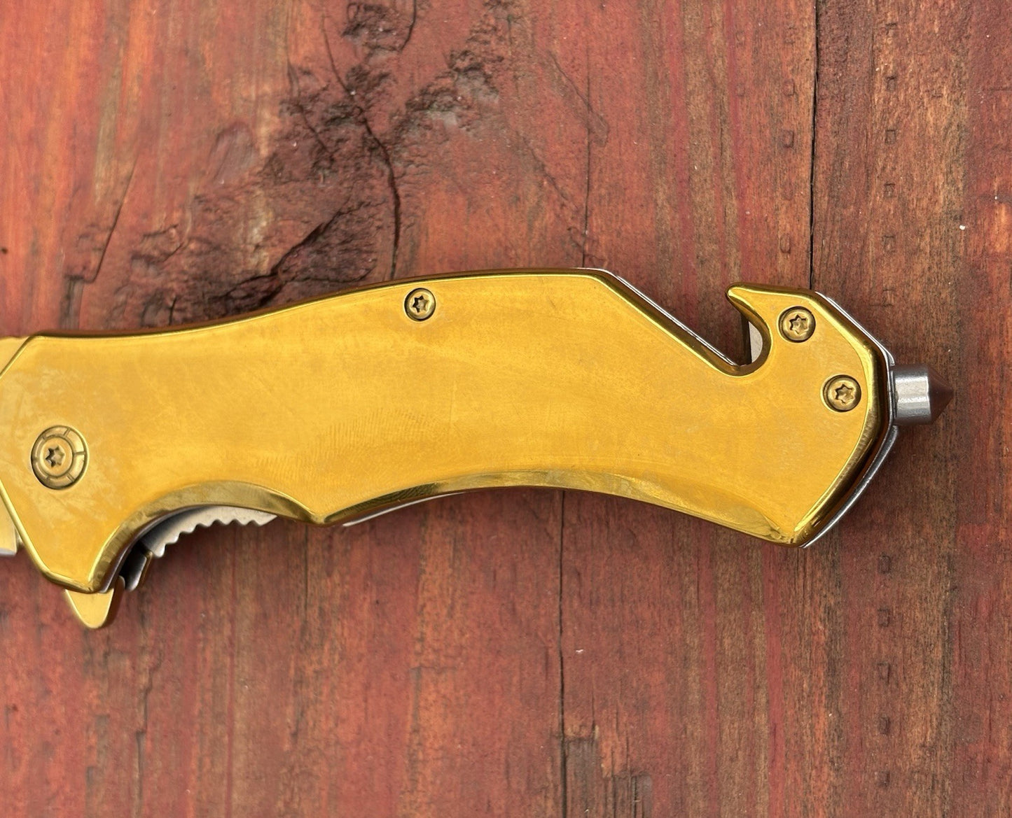 Metal Spring Assist Pocket Knife Emergency Window Punch Seatbelt Cutter Gold
