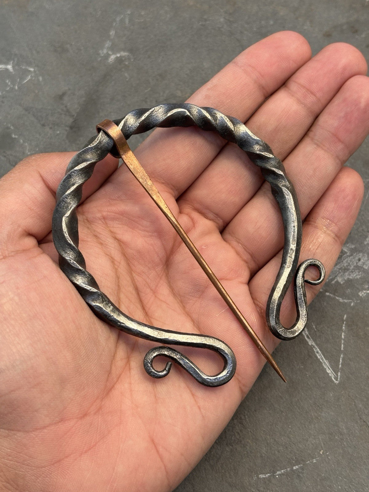 Medieval Cloak Pin Brooch Iron Hand Forged 3inches Copper Pin Blacksmith Ornate