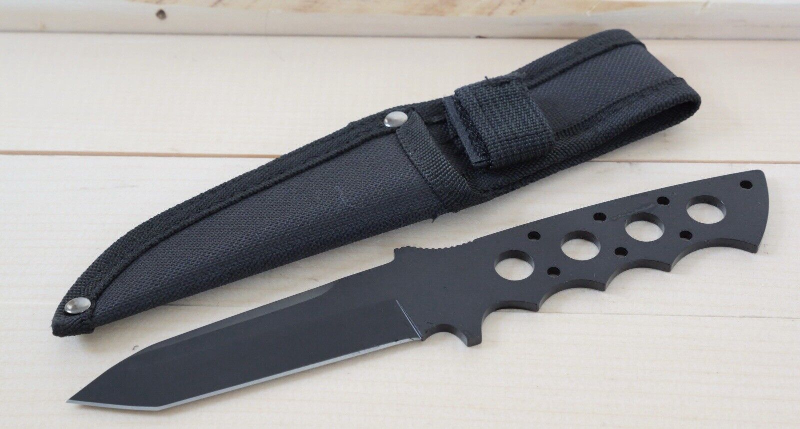 9” Fixed Blade Knife Skeleton Stealth Black Swat Tactical Sheath Full Tang Tanto