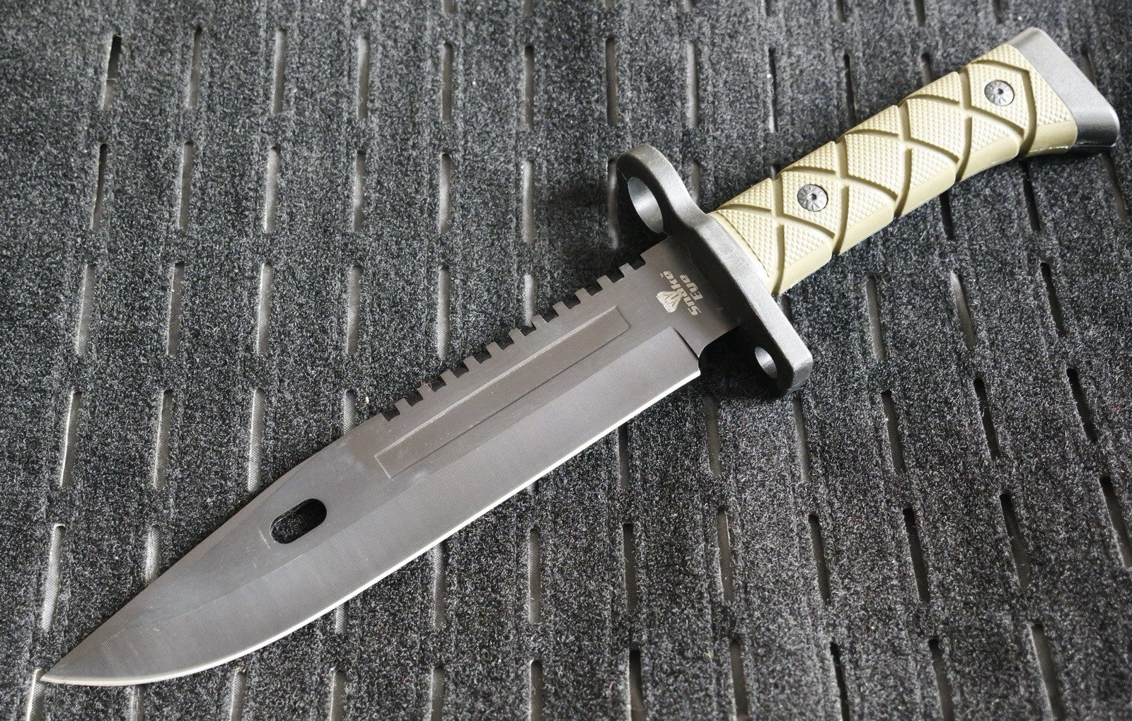 14” Fixed Blade Knife Black Blade Full Tang Rubber Handle Sawback Sharp Bayonet