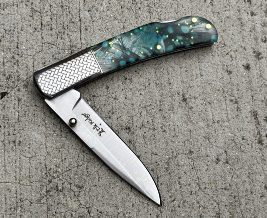 Classic Manual Pocket Knife Chrome Green 4” Closed Sharp Elk Ridge OG Vintage