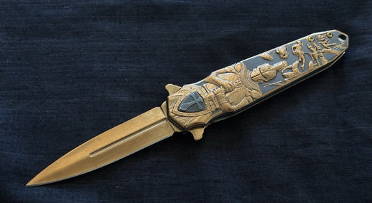 5” Knights Templar Pocket Knife Full Metal 4” Blade Spear Point Spring Assist