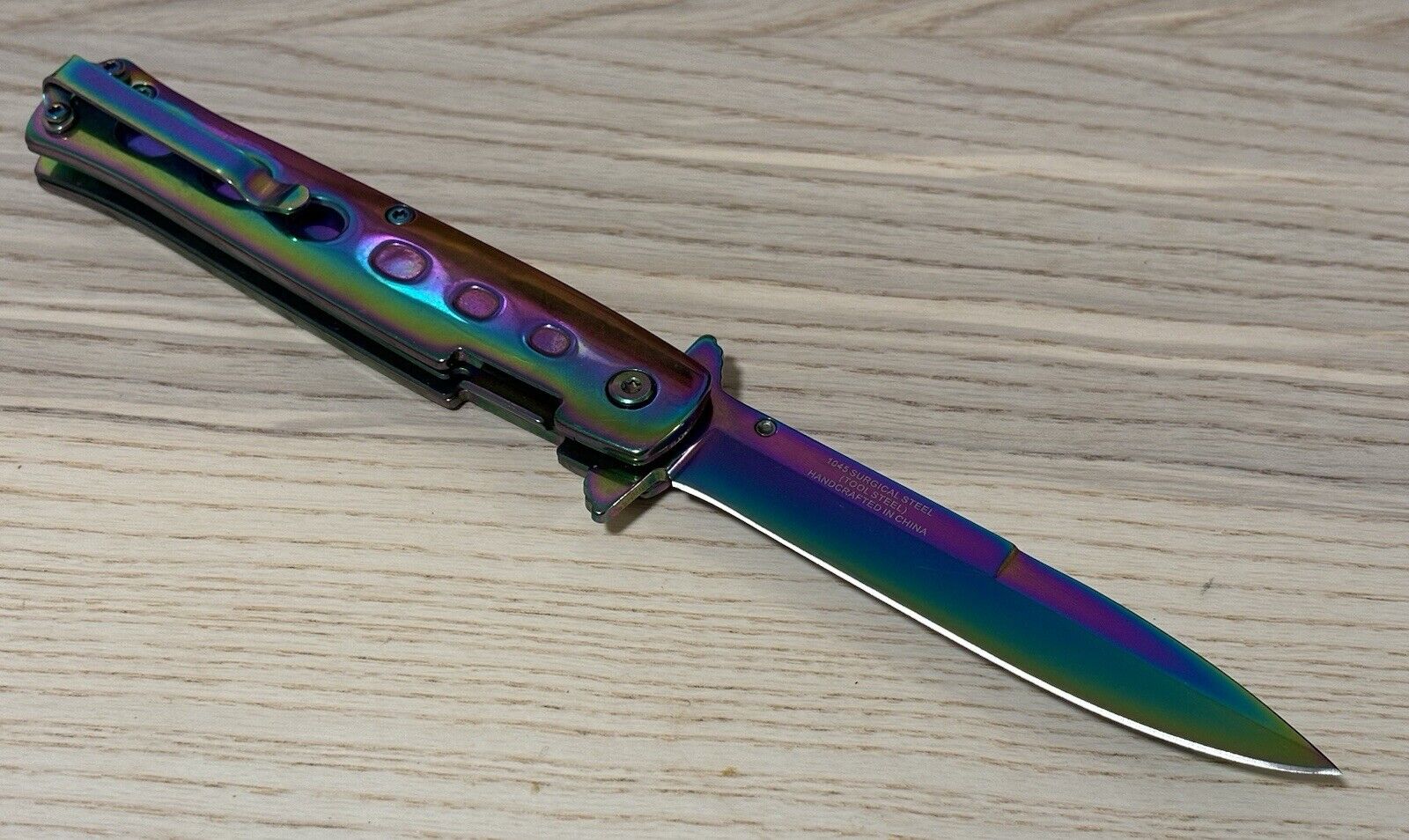 9” Full Size Pocket Knife Spring Assist Milano Metal Handle Spear Point Ti Color