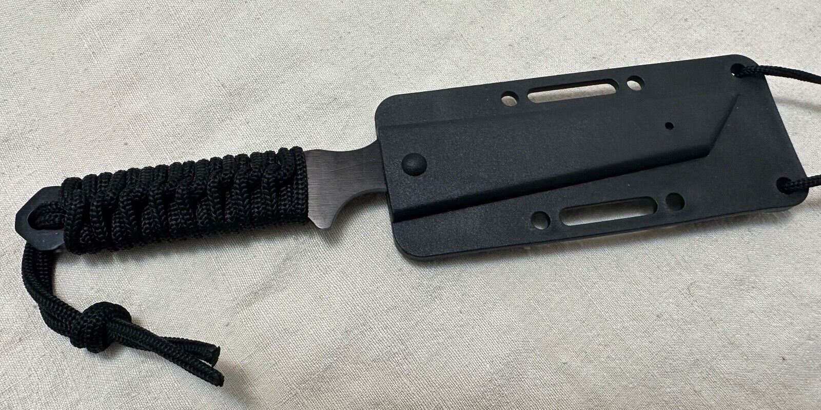 Neck Knife Full Tang Tanto Tip 8" Stealth Black Single Bevel Hard Sheath Sharp