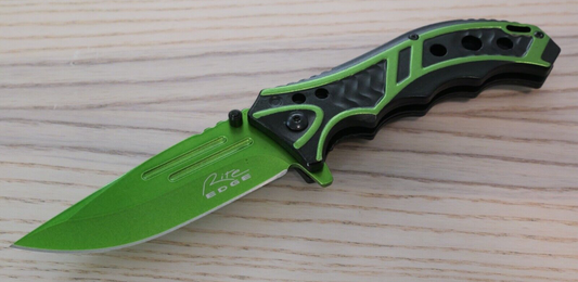 Green Pocket Knife Spring Assisted Black Self Defense Full Size High Visibility