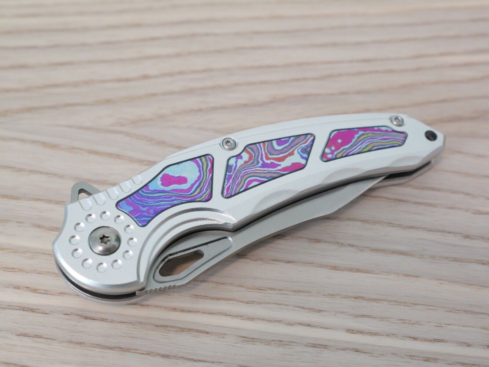 8" Full Metal Spring Assist Pocket Knife Pocket Clip Retro Psychedelic Design