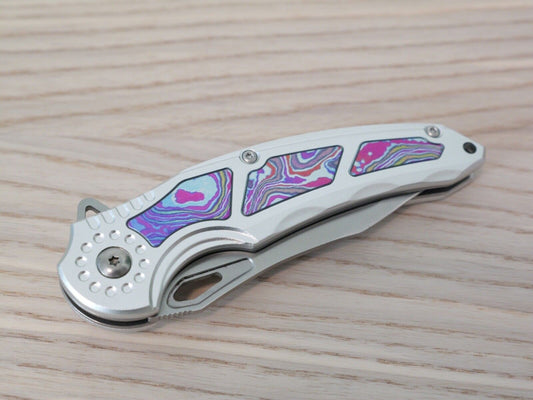 8" Full Metal Spring Assist Pocket Knife Pocket Clip Retro Psychedelic Design