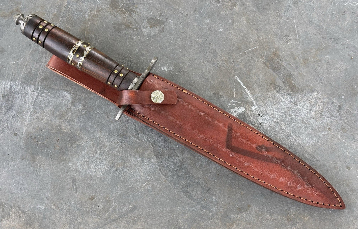 15” Dagger Double Edge Spear Point Sharp Leather Sheath Carbon Steel Hilt Spike
