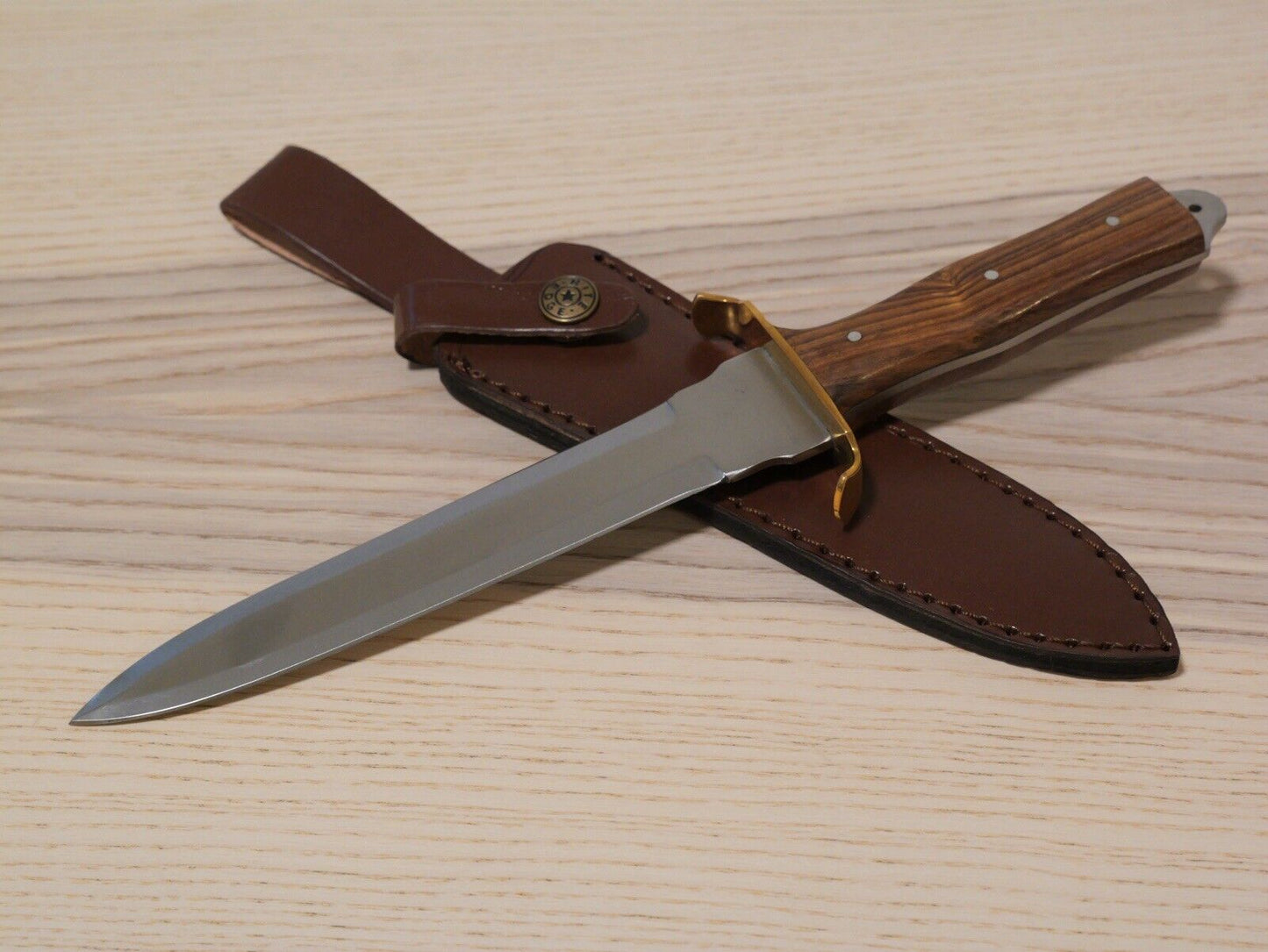 12” Commando Dagger Spear Point Double Edge Full Tang Wood Handle Brass Guard