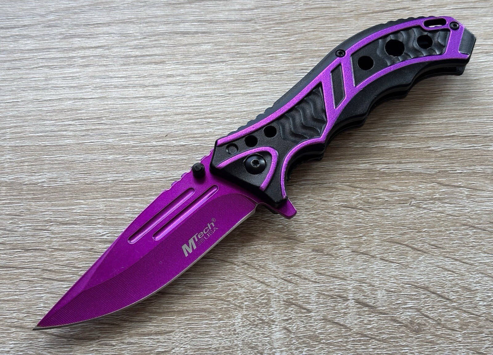 Purple Pocket Knife Spring Assisted Black Ladies Self Defense Girly Full Size