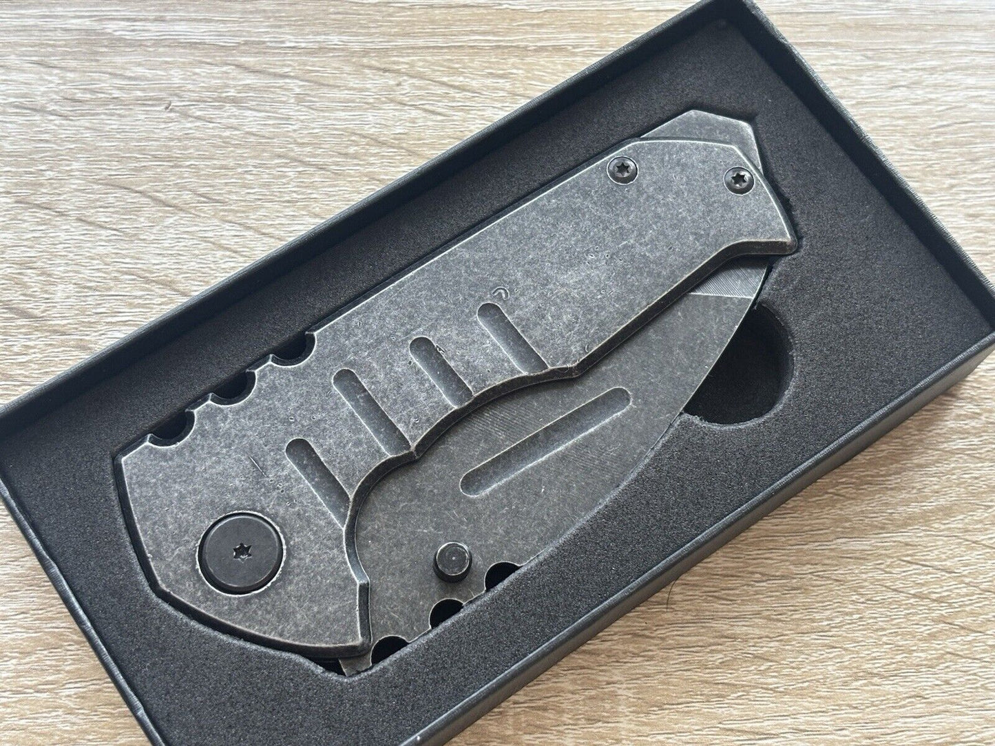 Mega Pocket Knife XL Wide Heavy Duty Manual Stonewashed Sharp Belt Clip Huge Edc