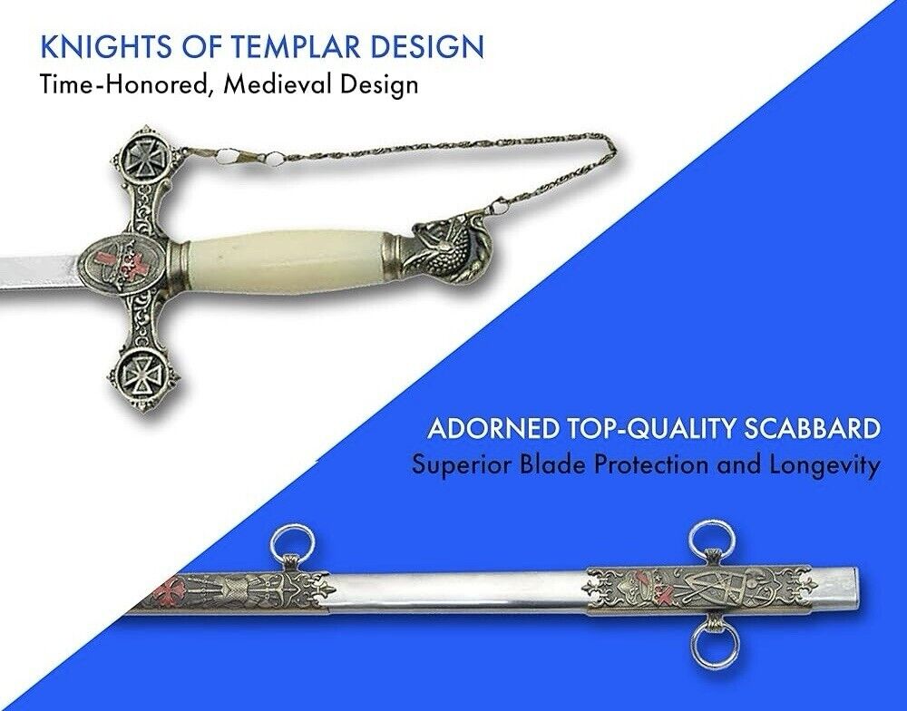 37” Knights Of Templar Crusader Sword Steel Scabbard Ornate Medieval Sharp 🏰