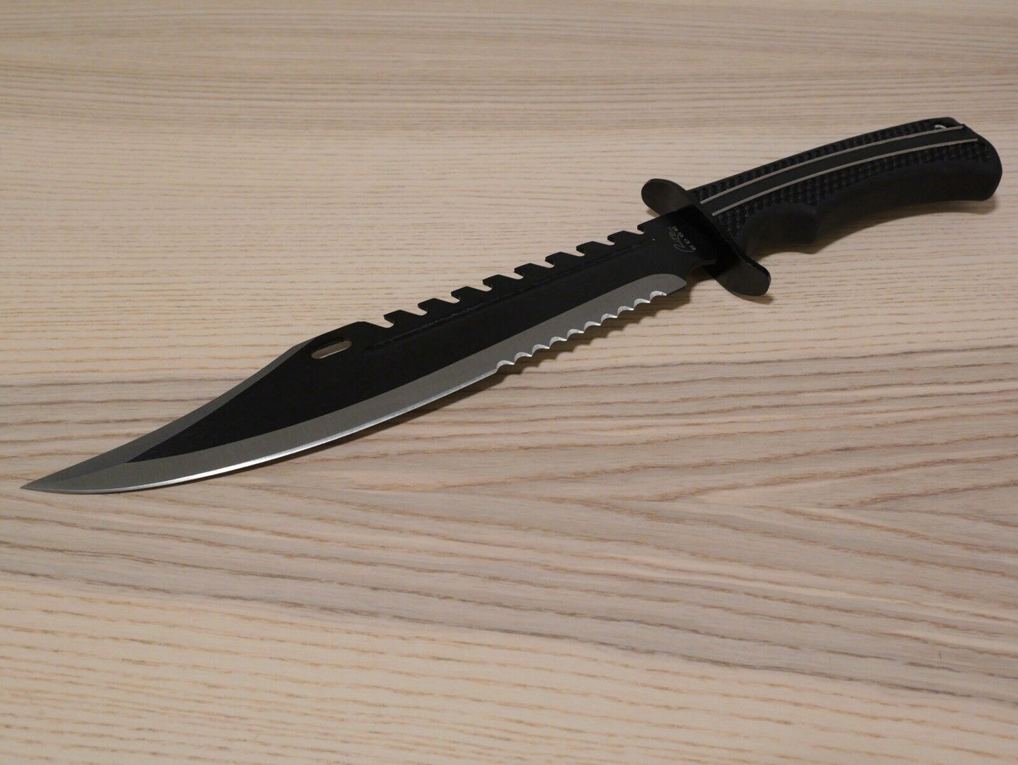 17” XL Bowie Knife Fixed Blade Stealth Black Sawback Rubber Handle Sheath Large